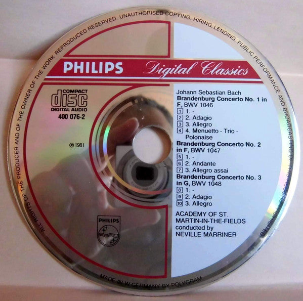 Bach – Henryk Szeryng, Heinz Holliger, Carl Pini, Michala Petri, André Bernard, Academy of St. Martin-in-the-Fields, Neville Marriner – The Brandenburg Concertos Nos. 1, 2 & 3 = Die Brandenburgischen Konzerte = Les Concertos Brandebourgeois