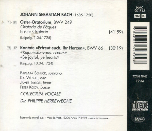 J. S. Bach - Barbara Schlick, Kai Wessel, James Taylor, Peter Kooy, Collegium Vocale, Philippe Herreweghe – Oster-Oratorium = Oratorio De Pâques BWV 249