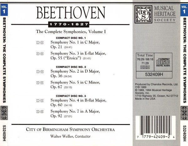 Beethoven, The City Of Birmingham Symphony Orchestra, Walter Weller – The Symphonies Volume I