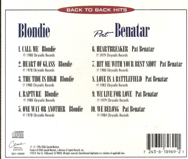 Blondie / Pat Benatar – Back To Back Hits