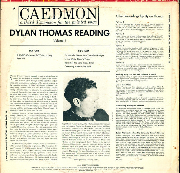 Dylan Thomas – Reading Volume 1