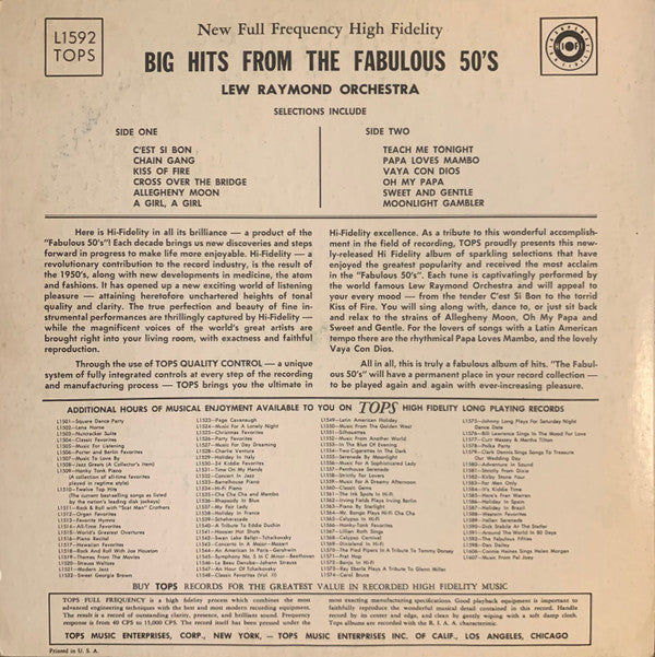 The Lew Raymond Orchestra – Big Hits From The Fabulous 50's