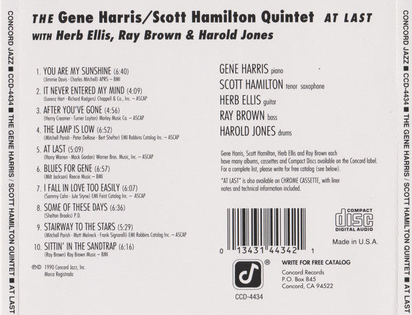 The Gene Harris/Scott Hamilton Quintet With Herb Ellis, Ray Brown & Harold Jones – At Last