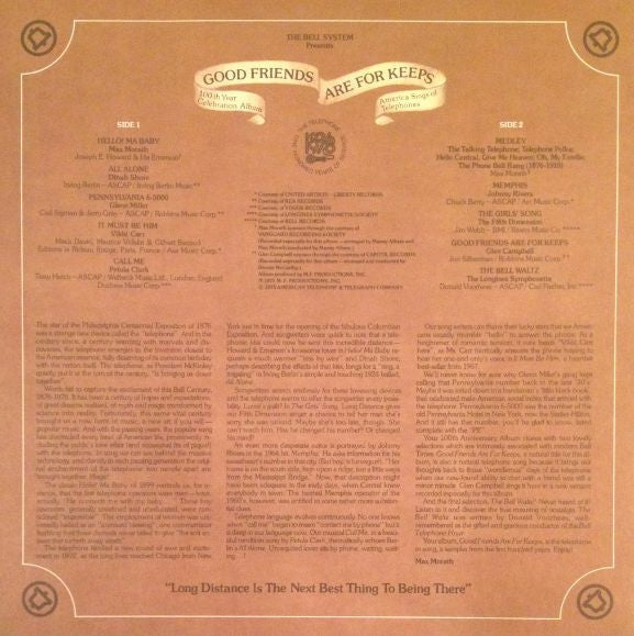 Various – 100th Year Celebration Album - Good Friends Are For Keeps - America Sings Of Telephones