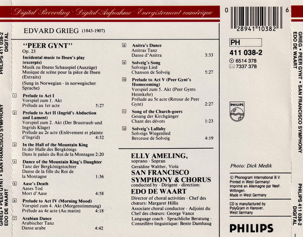 Grieg - Elly Ameling, San Francisco Symphony & Chorus, Edo De Waart – Peer Gynt
