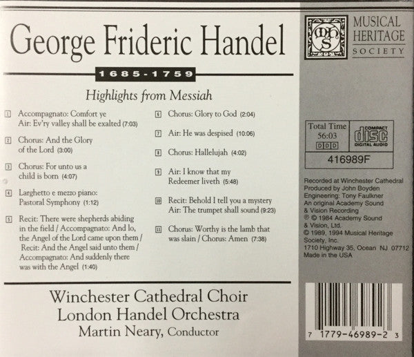 George Frideric Handel, Winchester Cathedral Choir, London Handel Orchestra, Martin Neary – Highlights From Messiah
