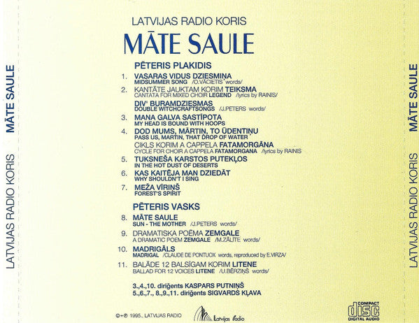 Latvijas Radio Koris = Latvian Radio Choir – Māte Saule = Sun-The Mother