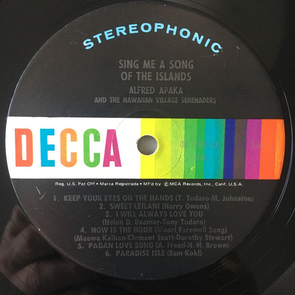 Alfred Apaka & The Hawaiian Village Serenaders ‎– Sing Me A Song Of The Islands