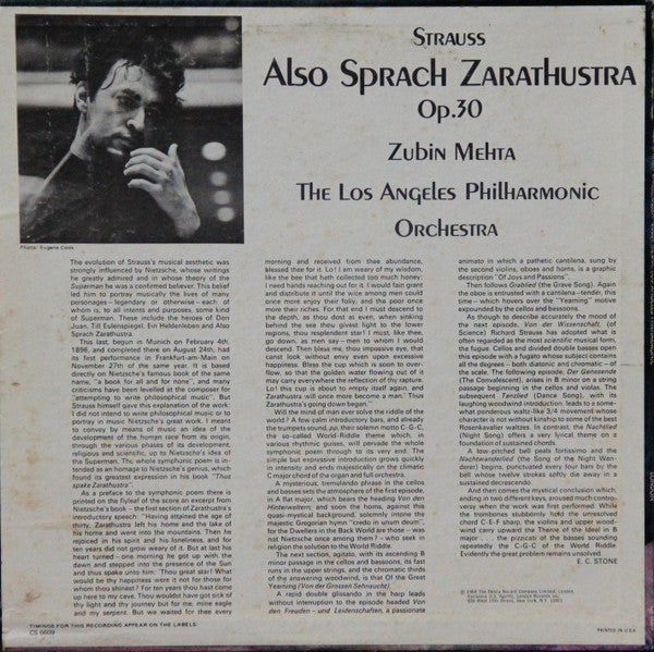 Richard Strauss, Los Angeles Philharmonic, Zubin Mehta ‎– Also Sprach Zarathustra
