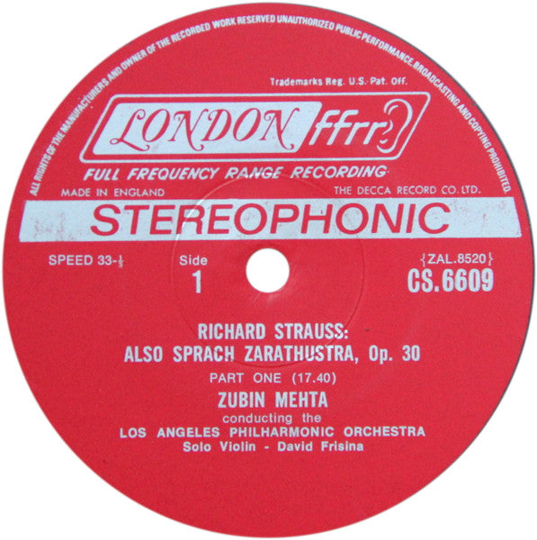 Richard Strauss, Los Angeles Philharmonic, Zubin Mehta ‎– Also Sprach Zarathustra
