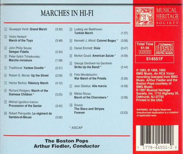 Arthur Fiedler & The Boston Pops Orchestra ‎– Marches In Hi-Fi