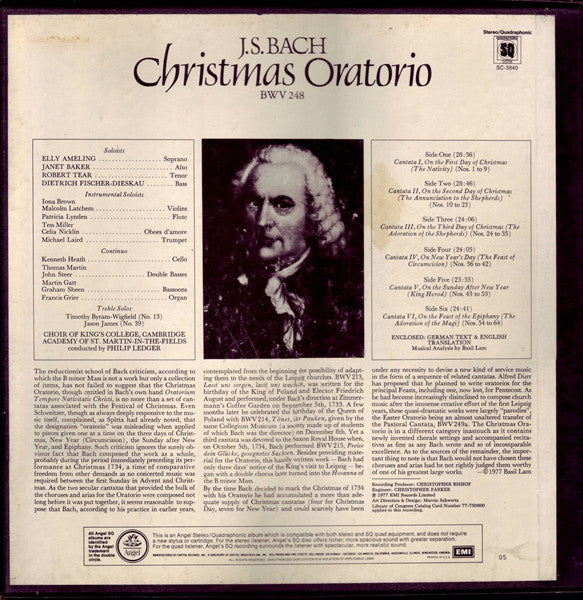 J.S. Bach, Elly Ameling • Janet Baker • Robert Tear • Dietrich Fischer-Dieskau • Choir Of The Kings College, Cambridge • Academy Of St. Martin-In-The-Fields • Philip Ledger ‎– Christmas Oratorio