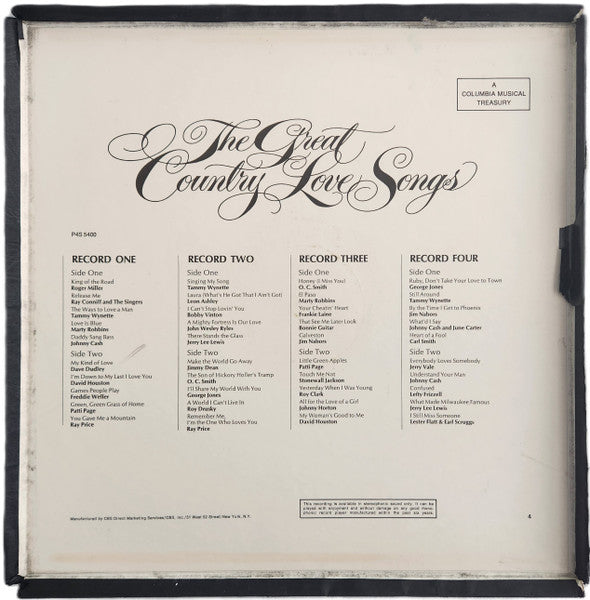 Various – The Great Country Love Songs (Columbia House / A Columbia Musical Treasury / 4-LP Box Set)