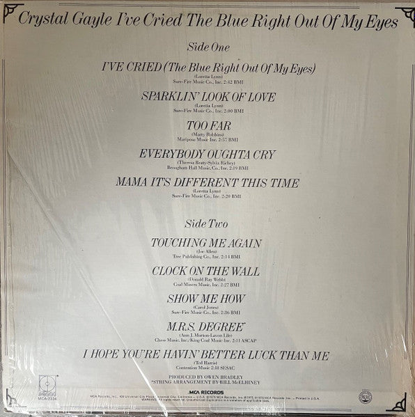 Crystal Gayle ‎– I've Cried The Blue Right Out Of My Eyes