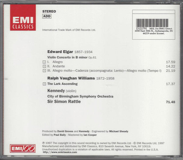 Edward Elgar / Ralph Vaughan Williams - Kennedy, Simon Rattle, City Of Birmingham Symphony Orchestra ‎– Violin Concerto / The Lark Ascending