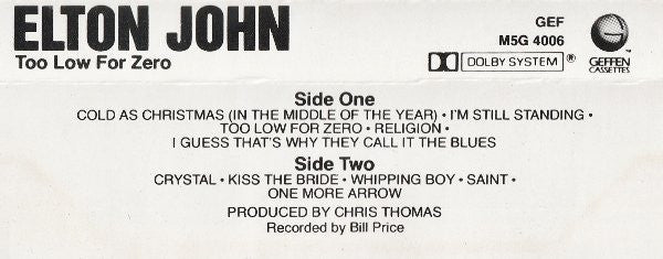 Elton John ‎– Too Low For Zero