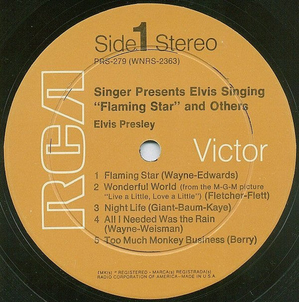 Elvis Presley ‎– Singer Presents Elvis Singing "Flaming Star" And Others
