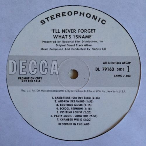 Francis Lai ‎– I'll Never Forget What's 'Isname (Original Soundtrack Album)