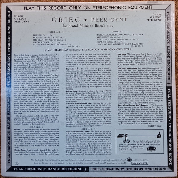 Grieg, Oiven Fjeldstad Conducting The London Symphony Orchestra ‎– Peer Gynt (Incidental Music)