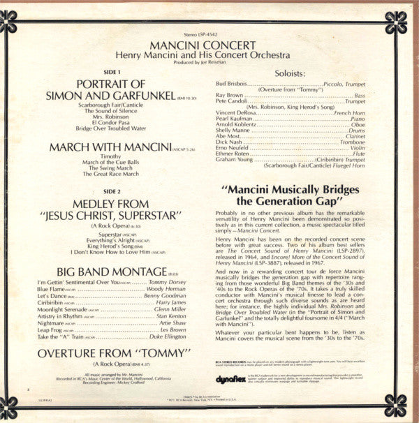 Henry Mancini And His Concert Orchestra ‎– Mancini Concert