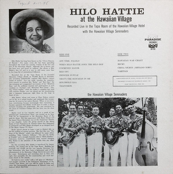 Hilo Hattie With The Hawaiian Village Serenaders ‎– At The Hawaiian Village