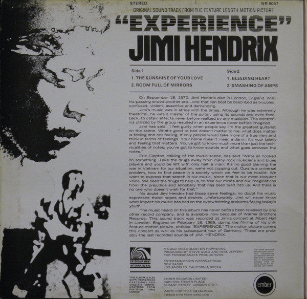 Jimi Hendrix ‎– Original Sound Track 'Experience'