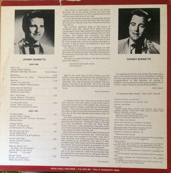 Various, Johnny Burnette's Rock And Roll Trio ‎– A Tribute To Johnny And Dorsey Burnette - Johnny Burnette's Rock And Roll Trio And Their Rockin' Friends From Memphis