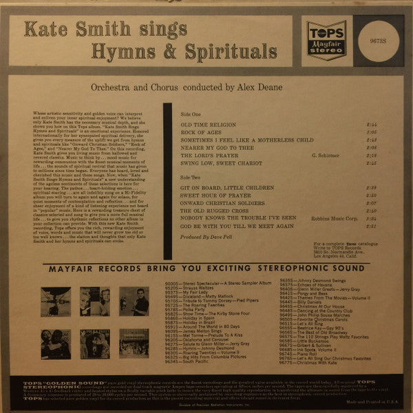 Kate Smith ‎– Kate Smith Sings Hymns And Spirituals