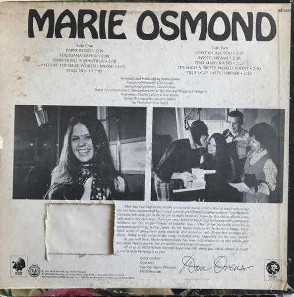 Marie Osmond ‎– Paper Roses