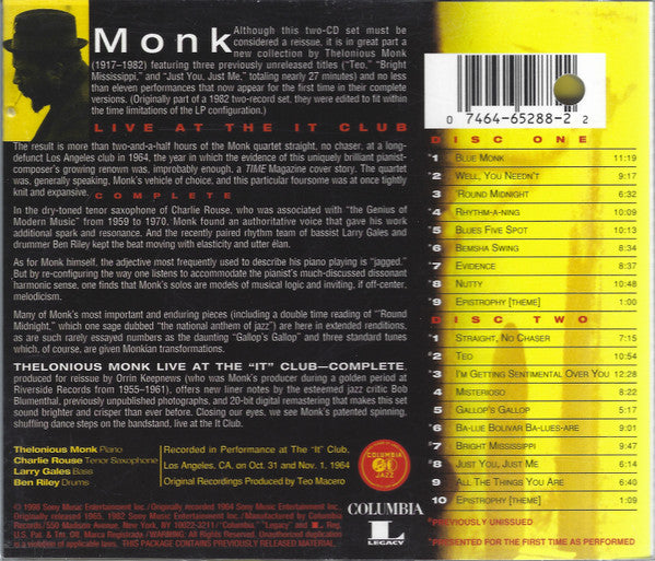 Monk ‎– Live At The It Club - Complete