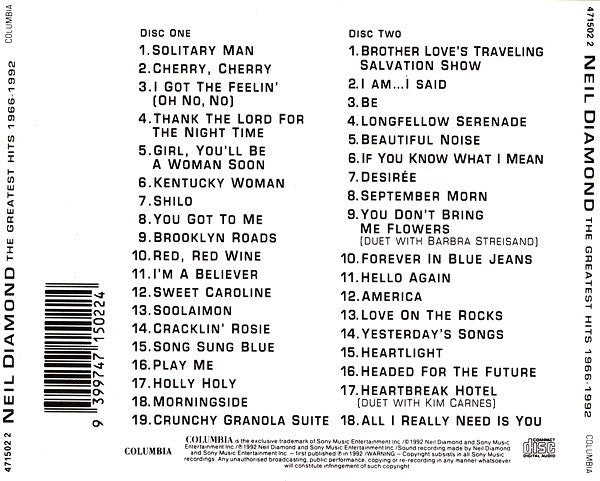 Neil Diamond ‎– The Greatest Hits 1966-1992