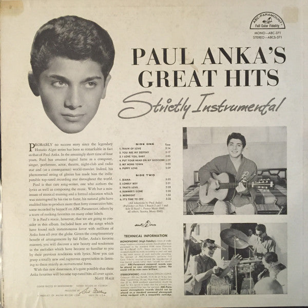 Paul Anka ‎– Paul Anka's Great Hits Strictly Instrumental