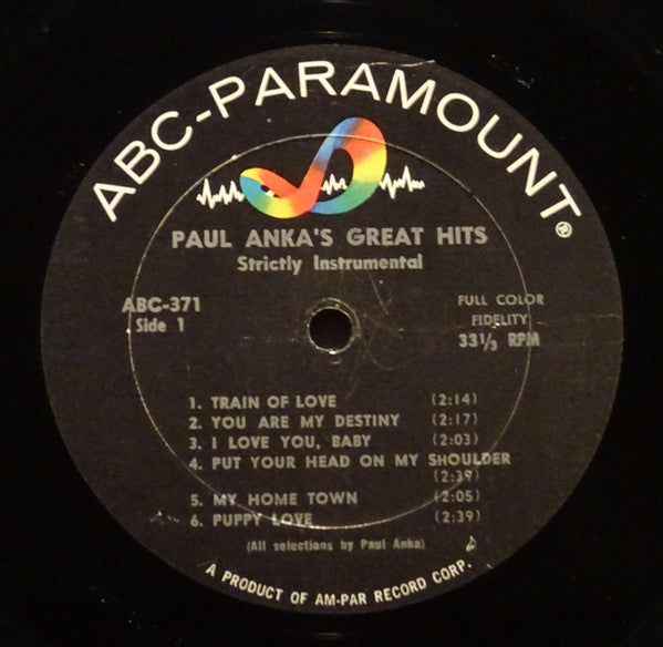 Paul Anka ‎– Paul Anka's Great Hits Strictly Instrumental