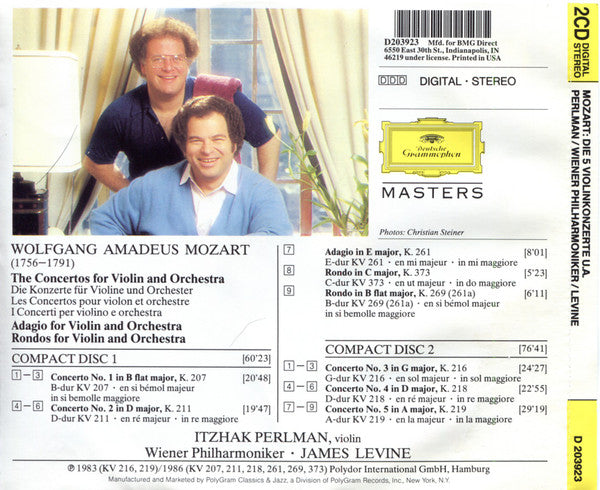 Mozart, Itzhak Perlman, James Levine, Wiener Philharmoniker ‎– Mozart - The 5 Violin Concertos