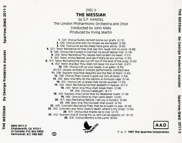 Handel – The Messiah (1987 / London Philharmonic Orchestra / John Alldis / 2×CD)
