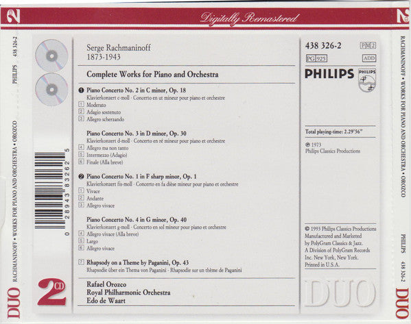 Rachmaninoff - Rafaël Orozco, Royal Philharmonic Orchestra, Edo de Waart ‎– Complete Works for Piano and Orchestra