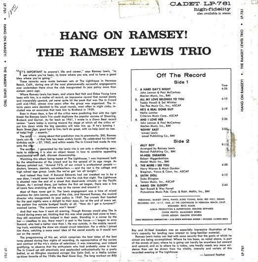 The Ramsey Lewis Trio ‎– Hang On Ramsey!