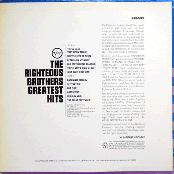The Righteous Brothers ‎– The Righteous Brothers Greatest Hits