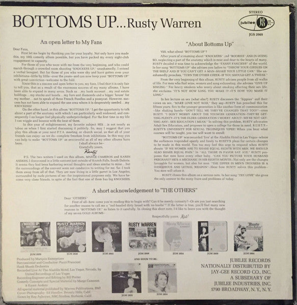Rusty Warren ‎– Bottoms Up