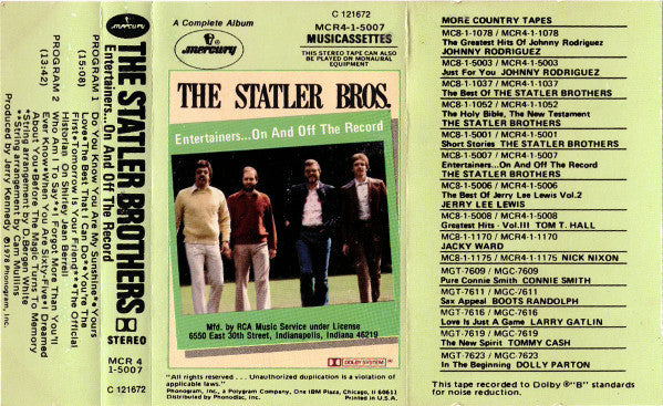 The Statler Brothers ‎– Entertainers...On And Off The Record