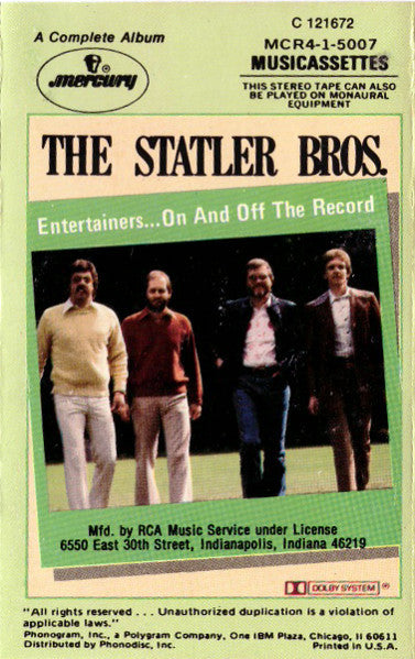 The Statler Brothers ‎– Entertainers...On And Off The Record