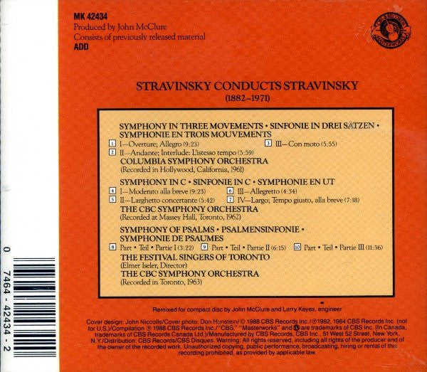 Stravinsky ‎– Stravinsky Conducts Stravinsky (Symphony Of Psalms / Symphony In C / Symphony In Three Movements)