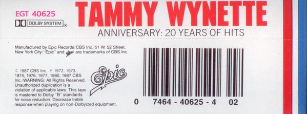 Tammy Wynette ‎– Anniversary: Twenty Years Of Hits