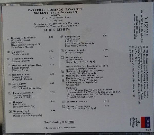 Carreras, Domingo, Pavarotti, Mehta ‎– The Three Tenors in Concert