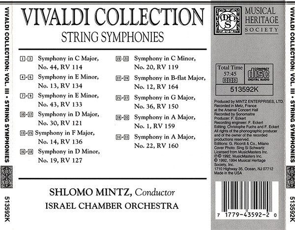 Antonio Vivaldi ‎– Vivaldi Collection Volume III - String Symphonies