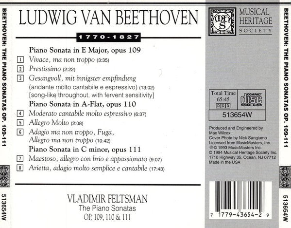 Vladimir Feltsman ‎– Vladimir Feltsman Performs Beethoven (Piano Sonatas Op. 109, 110 & 111)