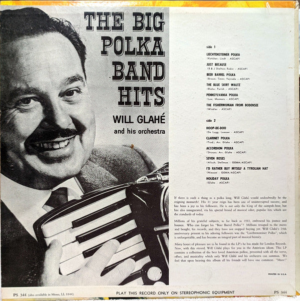 Will Glahé And His Orchestra ‎– The Big Polka Band Hits